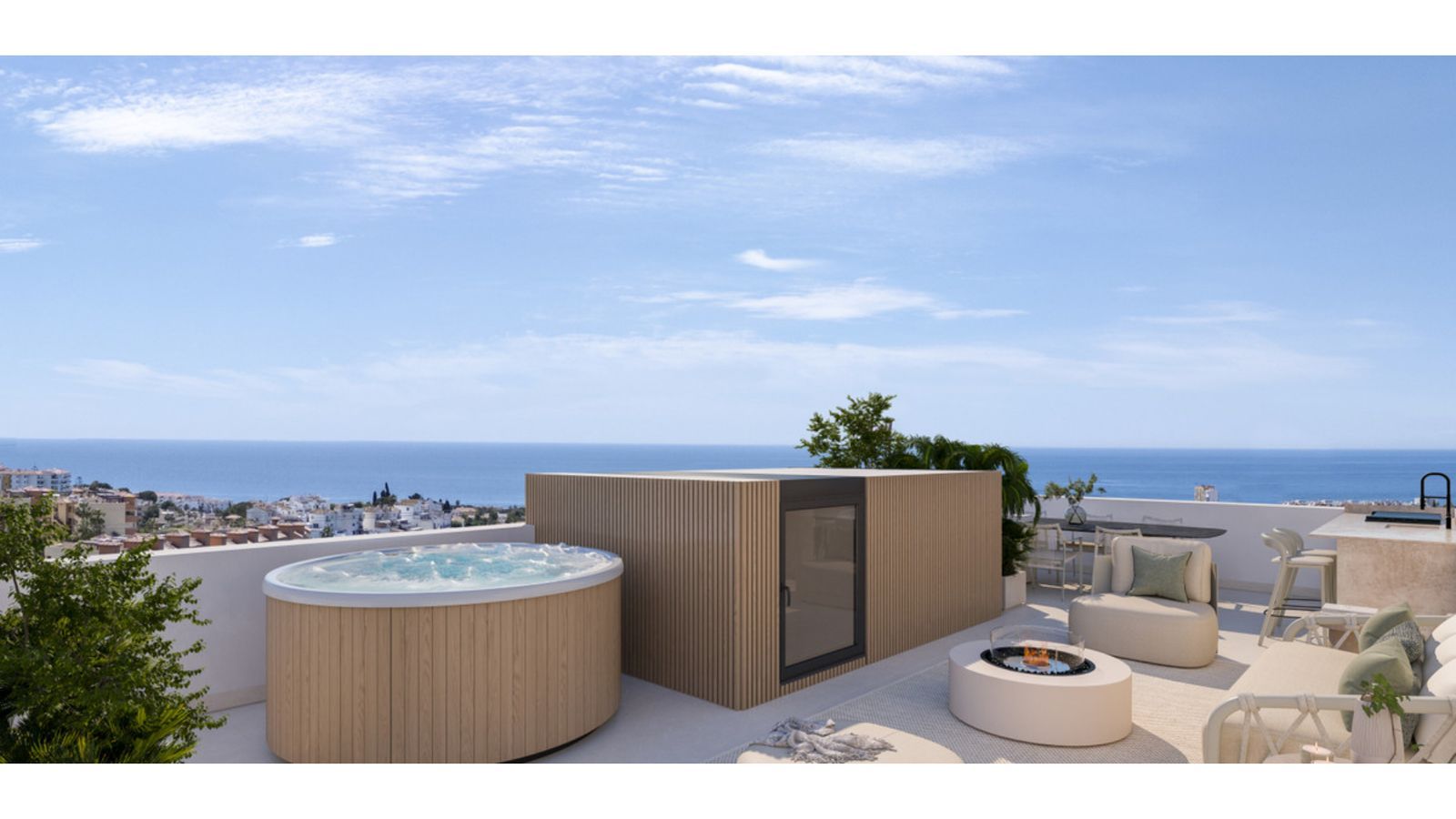 Luxe dakterras met jacuzzi en uitzicht op zee